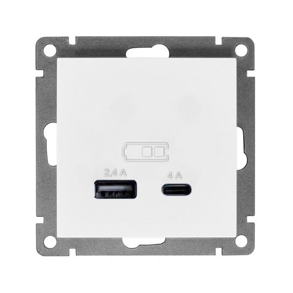 Розетка USB Афина A+С 2.4/4А механизм  с/у, белая (еврослот)
