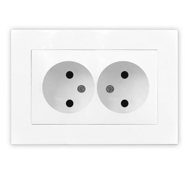 Розетка двухместная UNIVersal серия Афина б/з, с/у, 16А, 220В, белая (еврослот), механизм