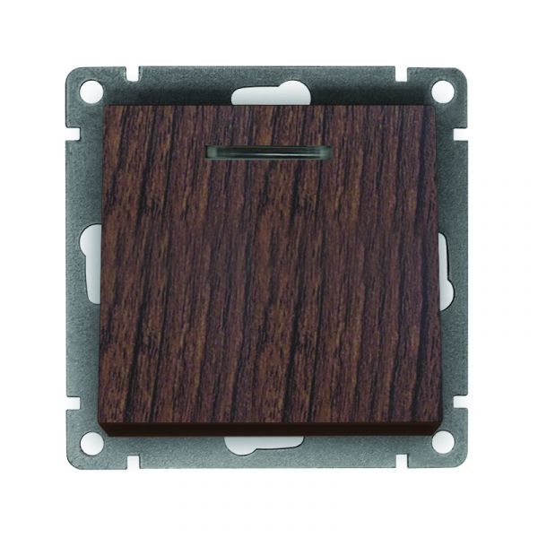Выключатель одноклавишный с подсветкой UNIVersal серия Афина , с/у, 10А, 220В, венге (еврослот), механизм