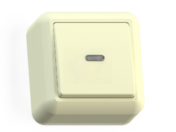 ОПТИМА Выключатель открытой установки одноклавишный со светоиндикацией, 10А А110-386, слоновая кость