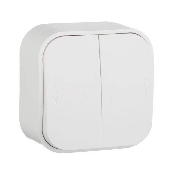 Выключатель 2-клавишный для открытой установки проходной 10А белый QUTEO