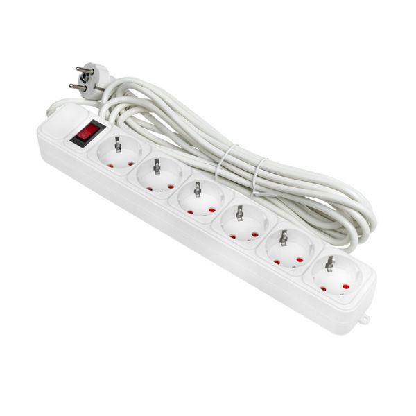 Фильтр сетевой 6x5м 10А/2.2кВт с выключателем с заземлением ПВС 3х0.75 Блокбастер PROxima