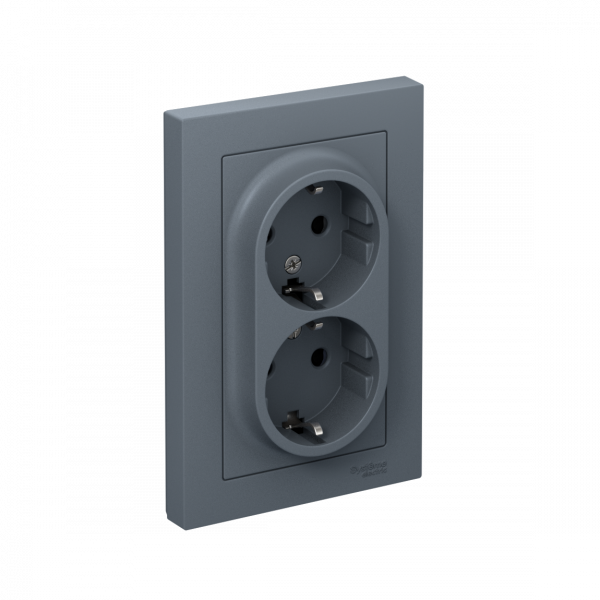 Розетка ATLASDESIGN двойная с заземлением со шторками 16А в сборе грифель