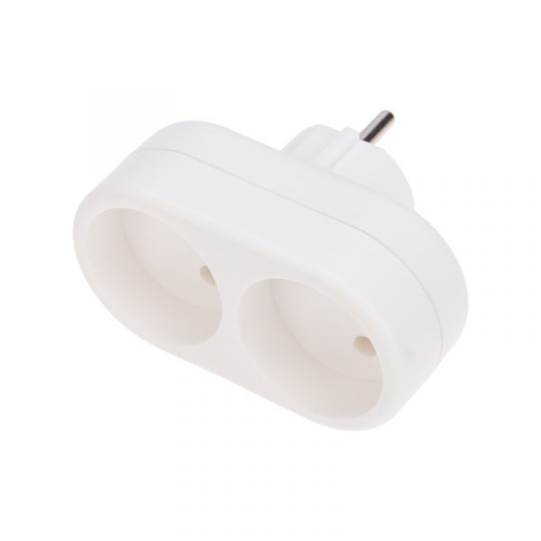 Разветвитель двойник электрический 10 А вертикальный без заземления, белый