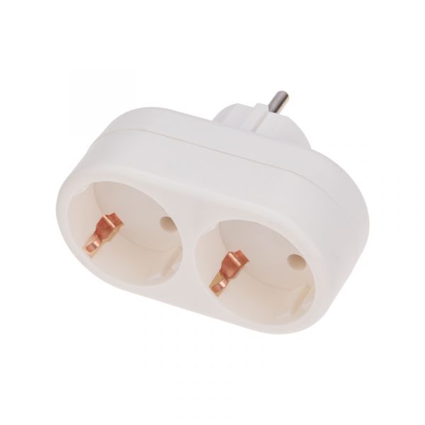 Разветвитель двойник электрический 16А с заземлением, вертикальный, белый