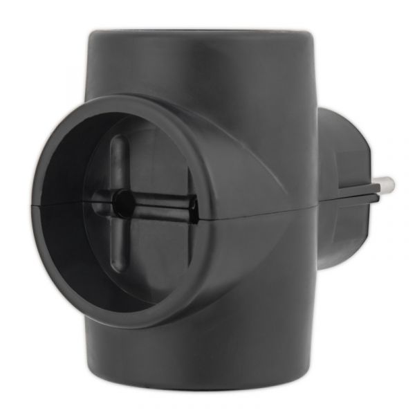 Тройник электрический 10А без заземления, черный