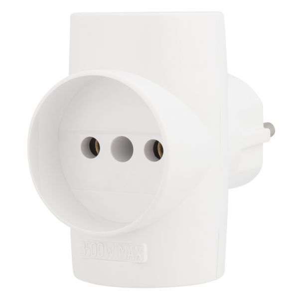 Тройник электрический 10 А без заземления белый