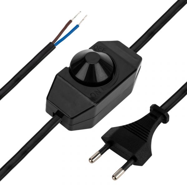 Шнур сетевой с диммером, 2х0,75 мм, 2 м черный