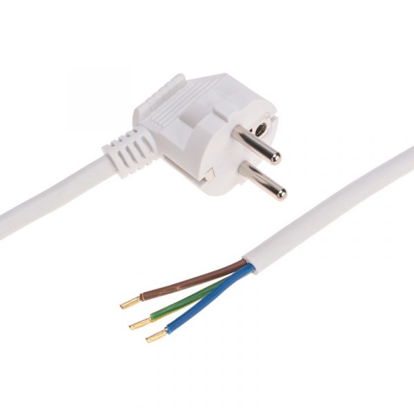 Шнур электрический с вилкой ПВС 3х1,5 мм, 2м, белый