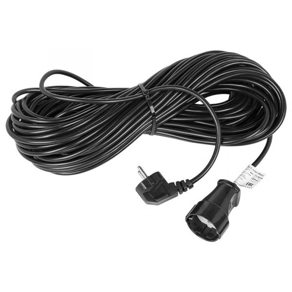 Удлинитель-шнур ПВС 3х0.75, 30 м, с/з, 6 А, 1300 Вт, IP44, черный