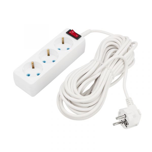 Удлинитель PROconnect 3 гнезда, 10 м, 3х0.75 мм, с/з, с кнопкой, белый