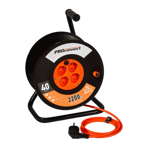 Удлинитель силовой на катушке 4 гнезда с/з 40 м 3х1 мм STANDART PROCONNECT