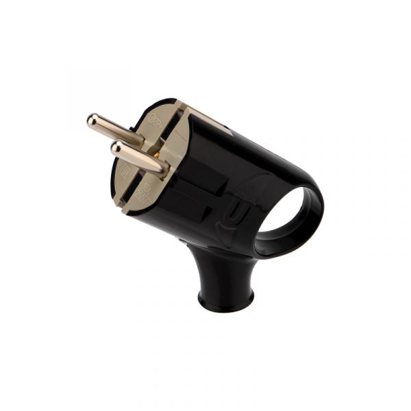 Вилка Евро угловая с з/к 16А с кольцом черная