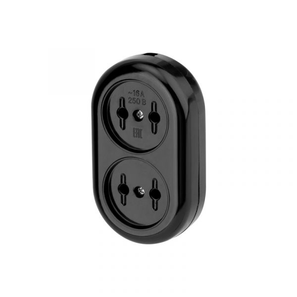 Колодка 2 гнезда карболитовая б/з 16 А, черная