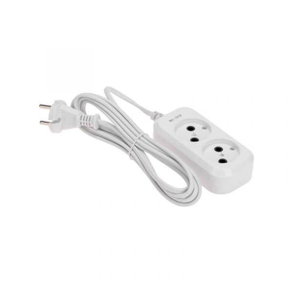 Удлинитель 2 гнезда, 3 м, 2х0,75 мм2, б/з, белый