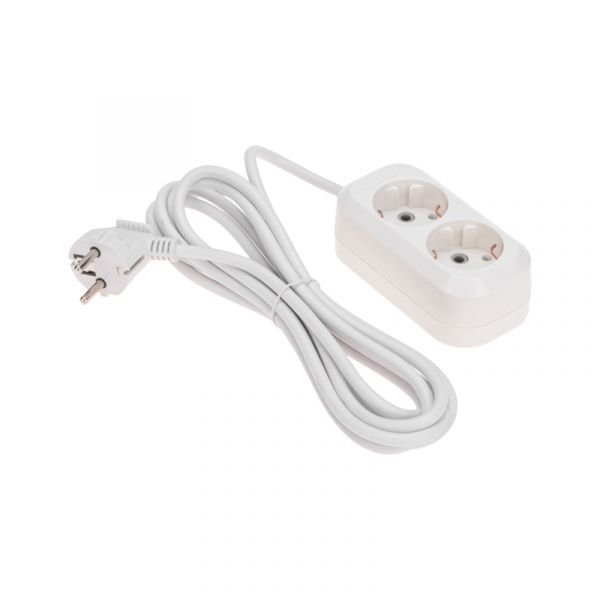 Удлинитель 2 гнезда, 3 м, 3х0,75 мм2, с/з, белый