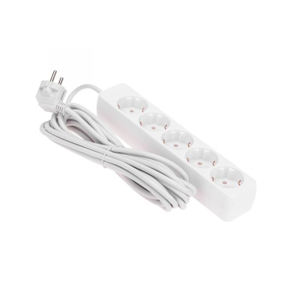 Удлинитель 5 гнезд, 5 м, 3х0,75 мм2, с/з, белый
