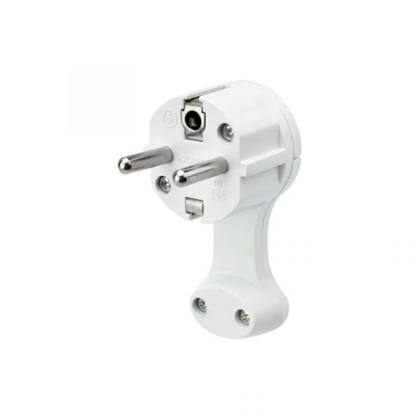 Вилка Евро угловая с з/к 16 А плоская за шкаф белая