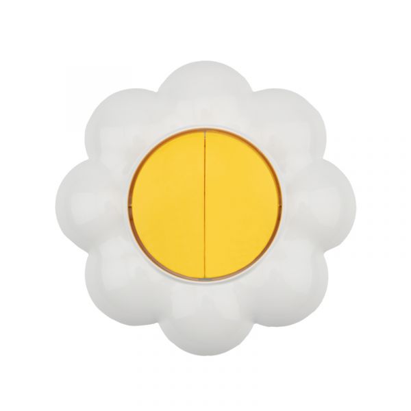 Выключатель двухклавишный KRANZ HAPPY Ромашка скрытой установки, желтый/белый