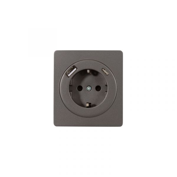 Розетка ROUND одинарная с/з скрытой установки з/ш 16А с USB A+C быстрой зарядки 5В/3А механизм титан