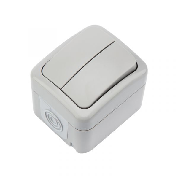 Выключатель двухклавишный Mini OG IP54, о/у, серый