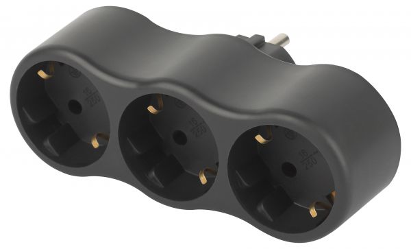 Разветвитель электрический на 3 розетки с заземлением 16А черный SPx-3e-B
