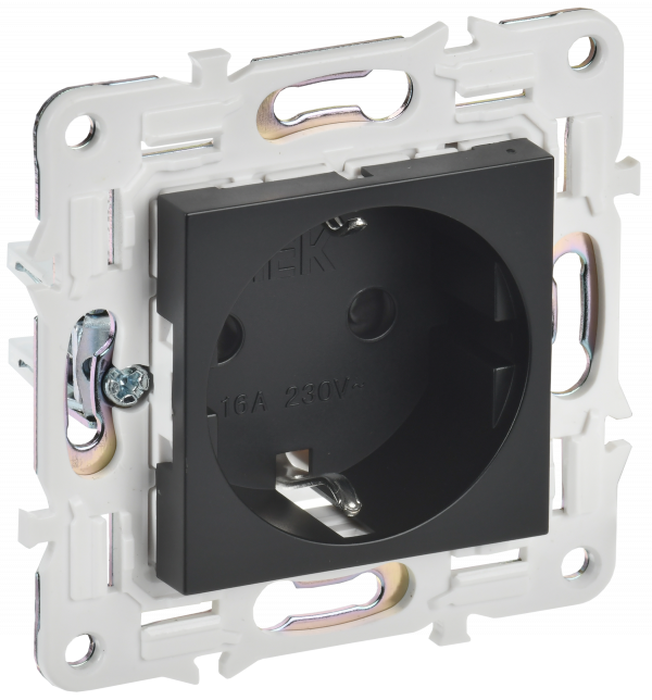 SKANDY Розетка с заземлением с защитными шторками 16А безвинтовое крепление SK-R06Bl черный IEK