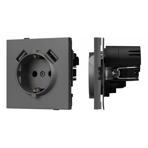 Механизм розетки с USB зарядкой SCT-TENDO-MUAA-SFPL-GR 230V, 16A, Серый, 1 пост