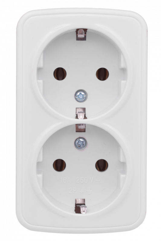 Розетка Минск 2-местная ОП 16А с заземлением белая