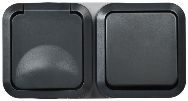 Блок розетка + выключатель горизонтальный TORS 16А IP55 графит