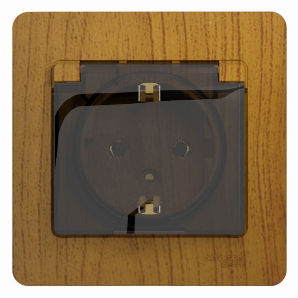 GLOSSA Розетка с заземлением со шторками с крышкой IP20 дуб в сборе