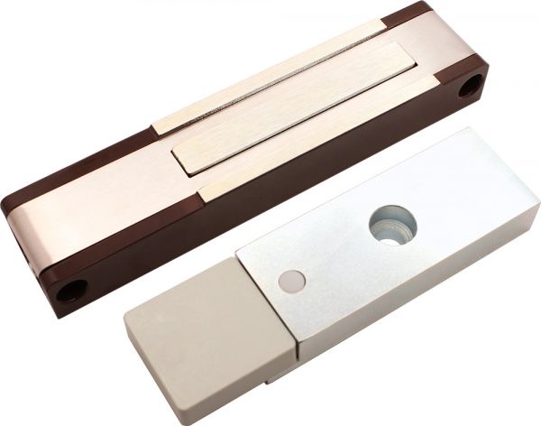 Замок электромагнитный ALM-150P-12V, усилие удержания якоря 120 – 150 кгс, с датчиком состояния двери, коричневый