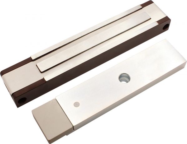 Замок электромагнитный ALM-400P-12V, усилие удержания якоря 380 – 400 кгс, с датчиком состояния двери, коричневый