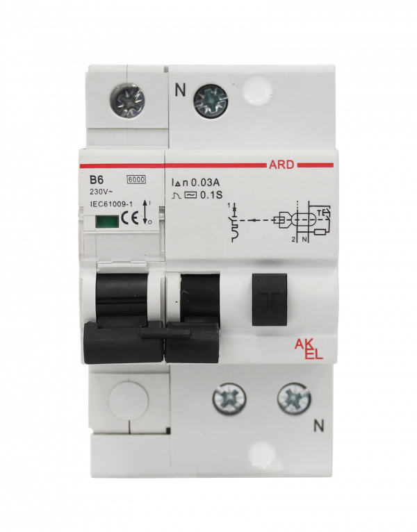Выключатель дифференциальный автоматический АВДТ-ARD-1P+N-B6-30mA-ТипAC 1P+N/6A/B/AC/30mA/6kA