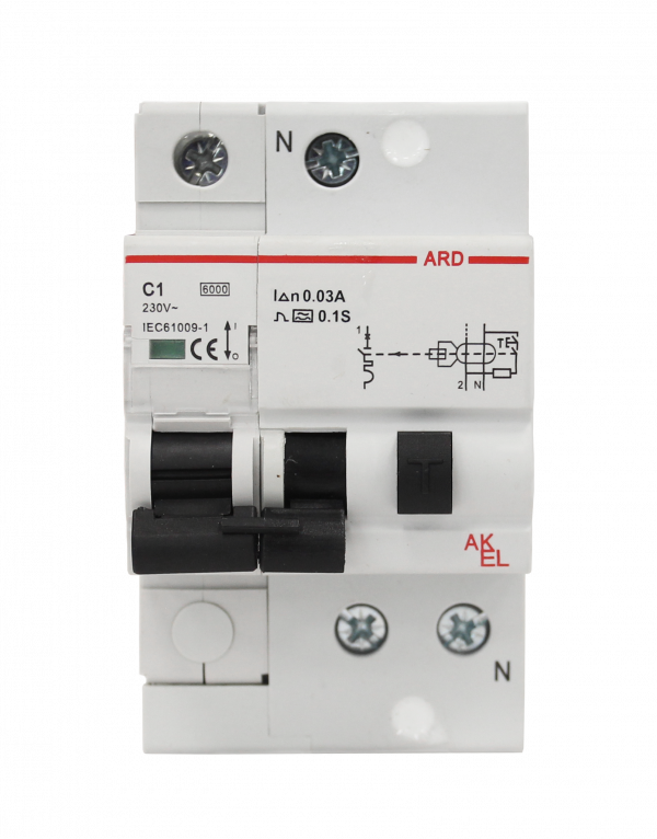 Выключатель дифференциальный автоматический АВДТ-ARD-1P+N-C1-30mA-ТипA 1P+N/1A/C/A/30mA/6kA