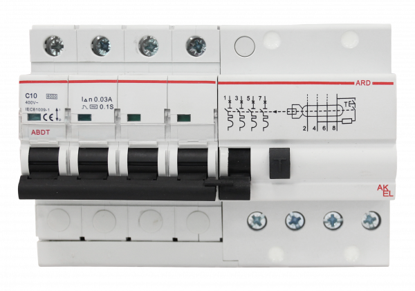 Выключатель дифференциальный автоматический АВДТ-ARD-4P-C10-30mA-ТипAC 4P/10A/C/AC/30mA/6kA