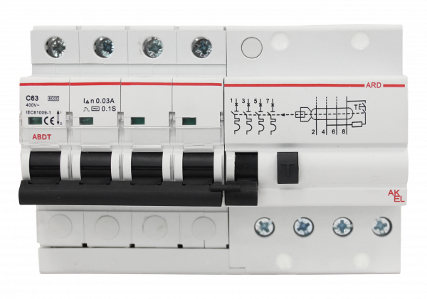 Выключатель дифференциальный автоматический АВДТ-ARD-4P-C63-30mA-ТипAC 4P/63A/C/AC/30mA/6kA