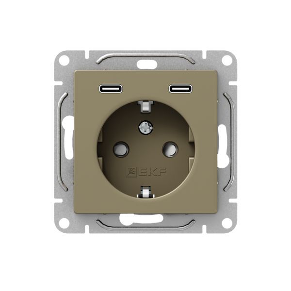Механизм розетки с USB-C - 2шт  16А  с заземлением  со шторками  шампань Эпика EKF