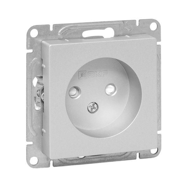 Эпика Механизм розетки 16А без заземления со шторками алюминий EKF