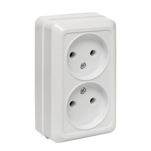 Рим Розетка двойная 10А без заземления белая