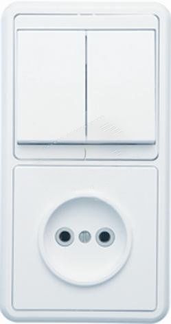 БЭЛЛА Блок комбинированны скрытой установки (двухклавишный выключатель+розетка) БКВР-038, белый