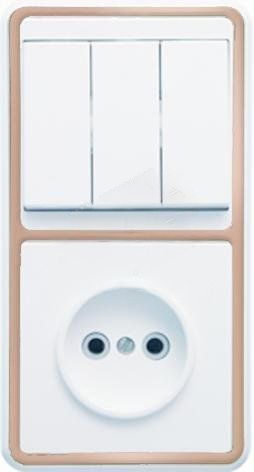 БЭЛЛА Блок БКВР-039 Выключатель треххклавишный + розетка золото