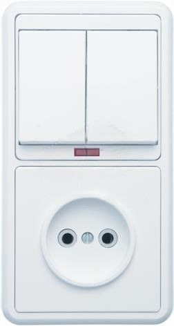 БЭЛЛА Блок БКВР-213 Выключатель двухклавишный с индикацией + розетка белый
