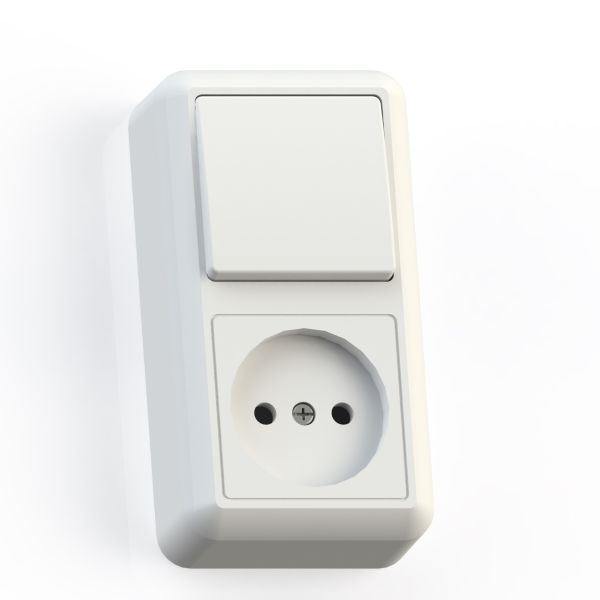 ОПТИМА Блок комбинированный открытой установки (одноклавишный выключатель+ розетка) БКВР-427, белый