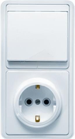 БЭЛЛА Блок комбинированны скрытой установки (одноклавишный выключатель +розетка с заземляющим контактом) БКВР-031, белый
