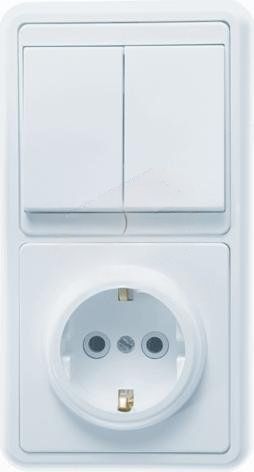БЭЛЛА Блок комбинированны скрытой установки (двухклавишный выключатель+розетка с заземляющим контактом) БКВР-032, белый