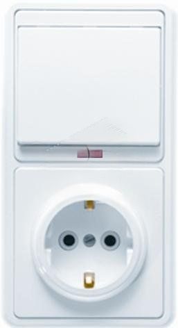 БЭЛЛА Блок БКВР-056 Выключатель одноклавишный с подсветкой + розетка с заземлением белый