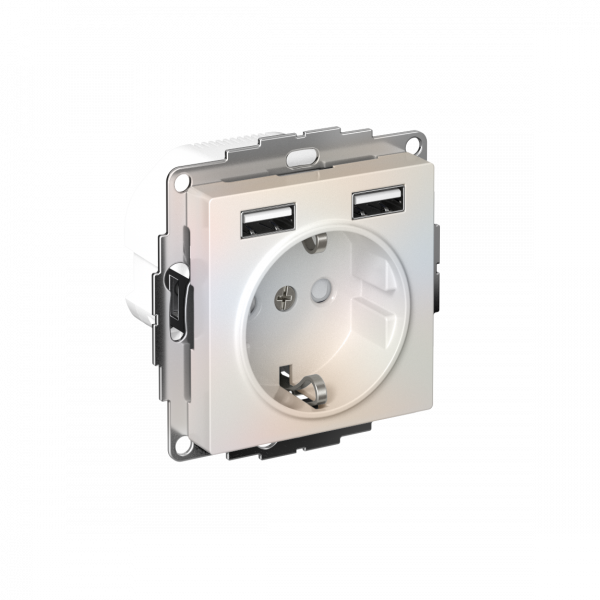 РОЗЕТКА ATLASDESIGN 16А c 2 USB A+A, 5В/2,4А, 2х5В/1,2А, механизм, ЖЕМЧУГ