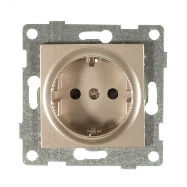 Розетка однопостовая Ugra с/з с з/ш, механизм, 16А, 250В, шампань