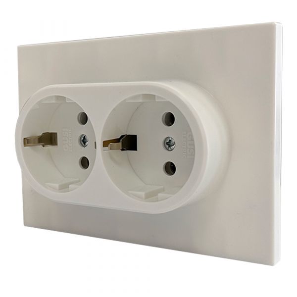 Розетка двухпостовая Ugra с/з с з/ш, механизм, 16А, 250В, белый
